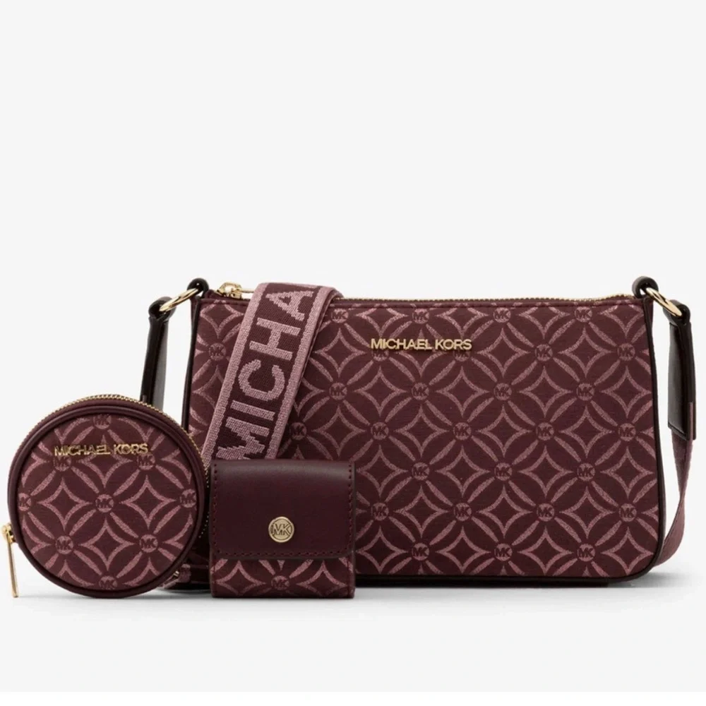 MICHAEL KORS Jet Set Travel Small Logo Jacquard Crossbody With Tech Attach NWT